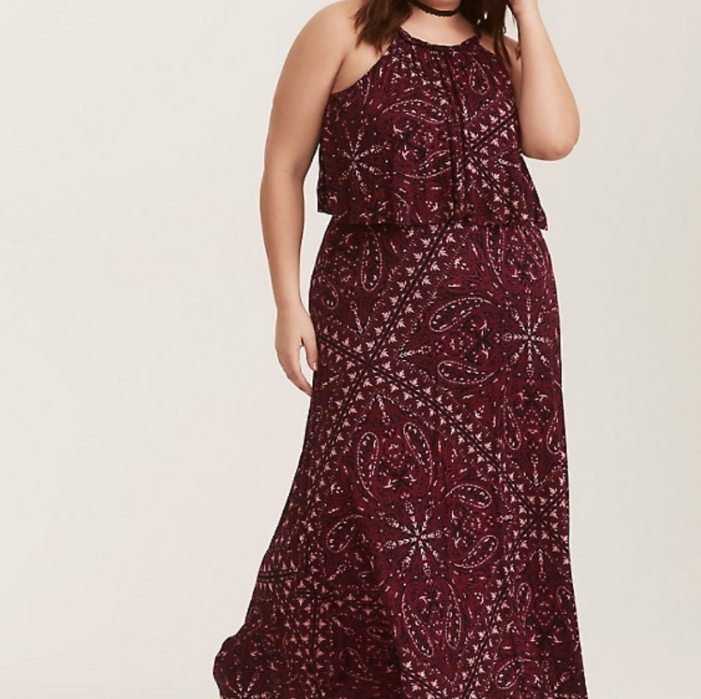 Burgandy floral jersey maxi dress